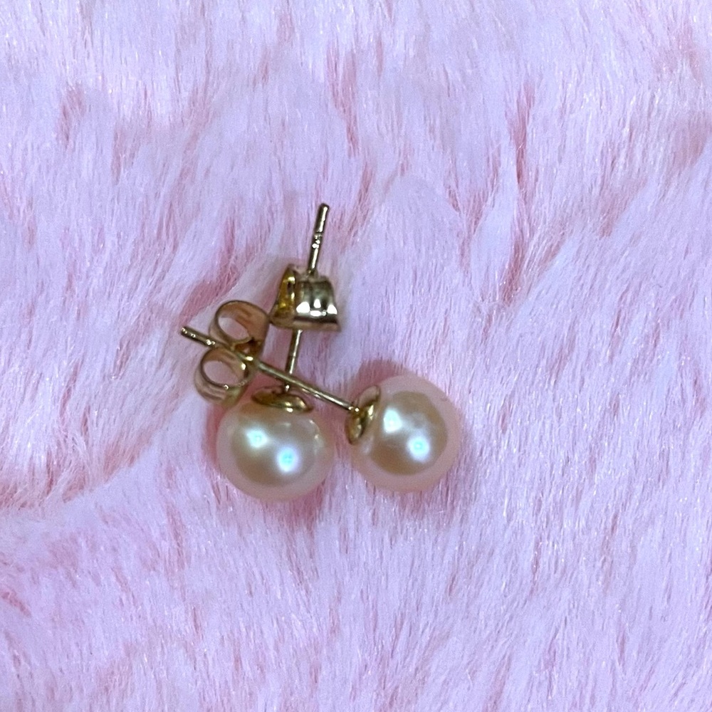 14K Yellow Gold Plated Natural Pink South Sea Pearl Stud Earrings 7-8 mm